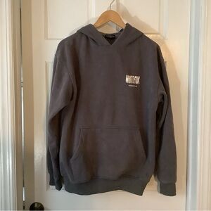 White fox hoodie sweatshirt in dark gray with white puffy writing   Euc